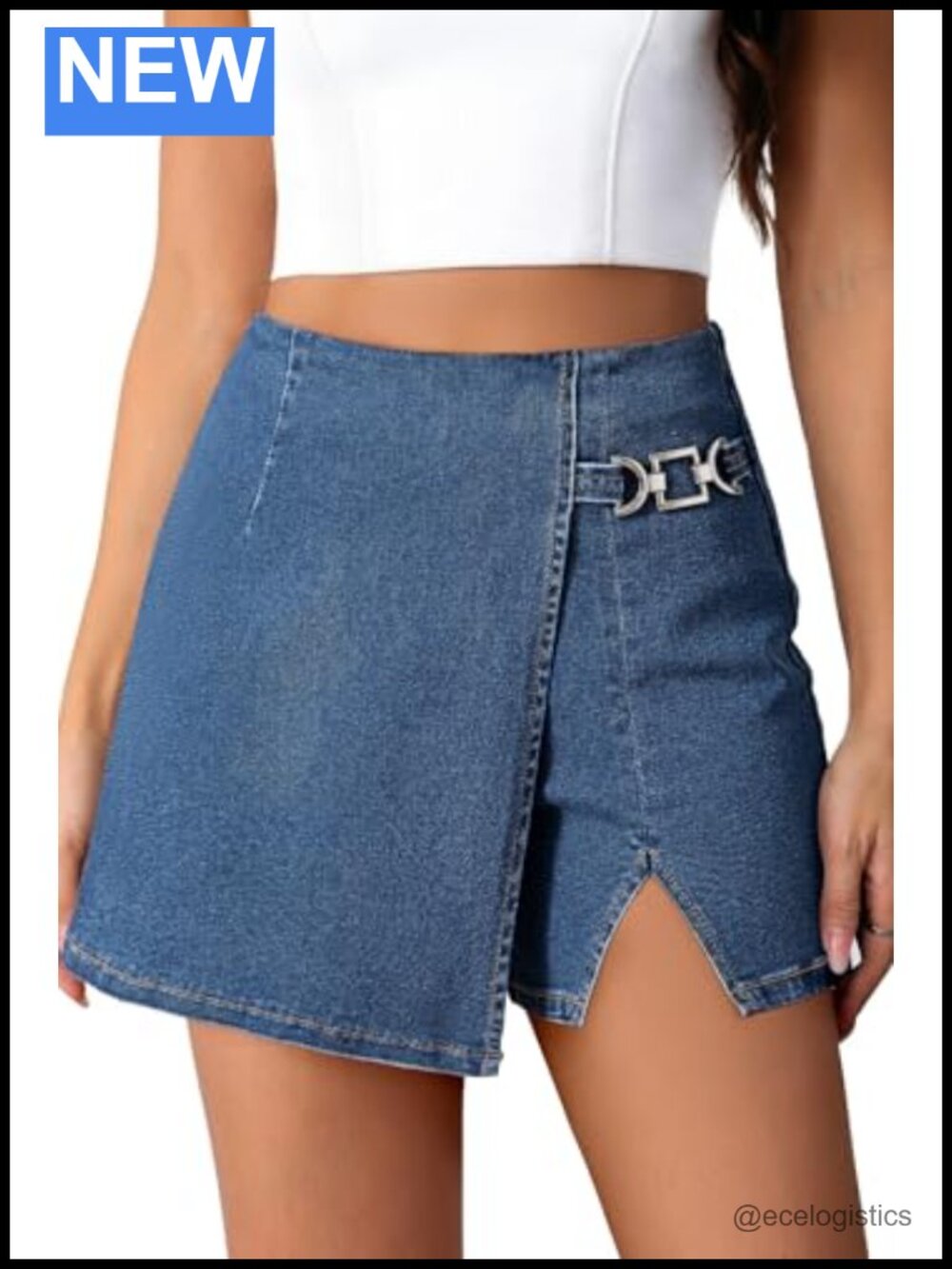 High Stretch Denim Skorts with Split Hem for Women